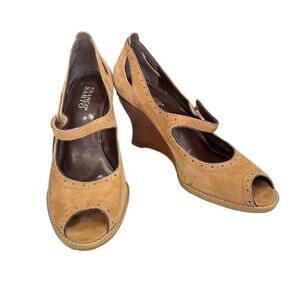 Franco Sarto Women's Brown Peep Toe Wedge Heels Size 10 Casual
